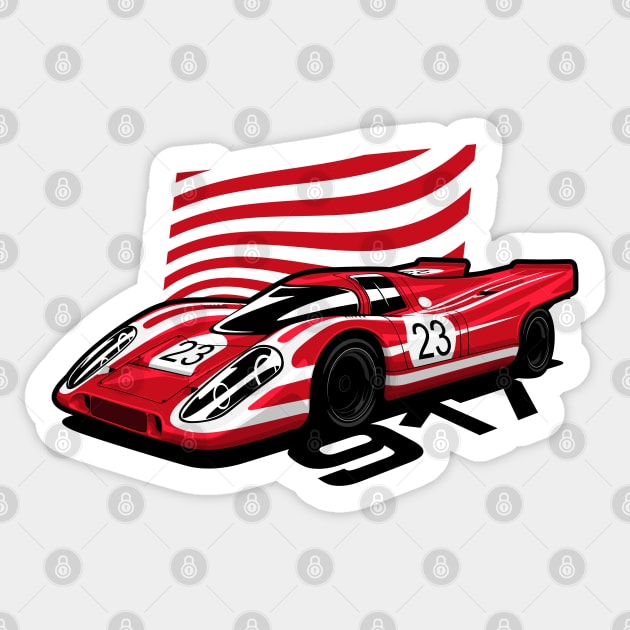 Red 917 Vintage Race Car Sticker by KaroCars